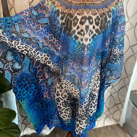 NWT True Colours by La Moda Blue Cat Maxi Swim Cover Up Caftan Dress One SZ - Picture 7 of 10